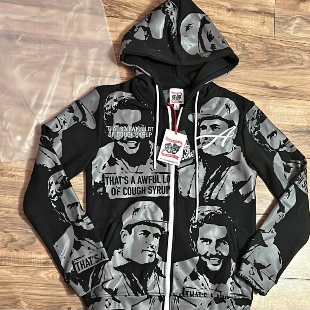 Black and gray asaali x ALOC zip up hoodie